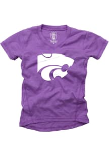 Girls K-State Wildcats Purple Wes and Willy V-Neck Powercat Short Sleeve Fashion T-Shirt