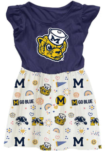 Toddler Girls Michigan Wolverines Blue Wes and Willy Princess Short Sleeve Dress