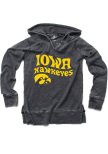 Girls Iowa Hawkeyes Black Wes and Willy Wave Font Long Sleeve Hooded Sweatshirt