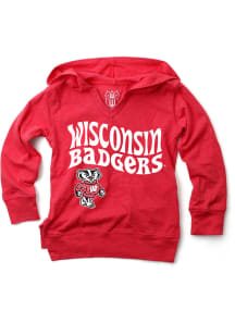 Girls Wisconsin Badgers Red Wes and Willy Wave Font Long Sleeve Hooded Sweatshirt