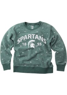 Girls Michigan State Spartans Green Wes and Willy Shimmer Long Sleeve Crew Sweatshirt