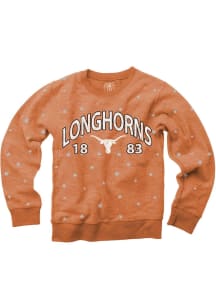 Wes and Willy Texas Longhorns Girls Burnt Orange Shimmer Long Sleeve Sweatshirt