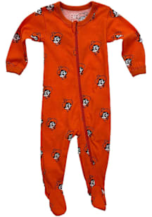Wes and Willy Oklahoma State Cowboys Baby Orange All Over Footie Loungewear One Piece Pajamas