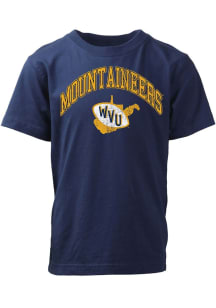Wes and Willy West Virginia Mountaineers Boys Blue Jersey Vintage Arch Mascot Short Sleeve T-Shirt