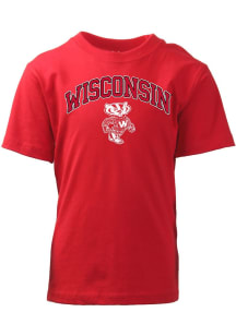 Boys Wisconsin Badgers Red Wes and Willy Jersey Vintage Arch Mascot Short Sleeve T-Shirt