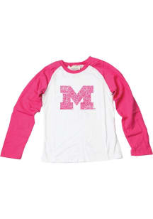 Toddler Girls Michigan Wolverines Pink Wes and Willy Sequin Raglan Long Sleeve T Shirt