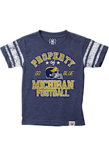 Wes and Willy Michigan Wolverines Toddler Blue Football Sleeve Stripe Short Sleeve T-Shirt