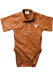 Wes and Willy Texas Longhorns Baby Burnt Orange Cloudy Yarn Short Sleeve One Piece Polo