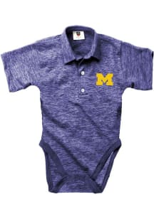 Baby Michigan Wolverines Blue Wes and Willy Cloudy Yarn Short Sleeve One Piece Polo