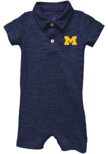 Baby Michigan Wolverines Blue Wes and Willy Romper Short Sleeve One Piece Polo