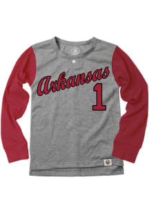 Arkansas Razorbacks Boys Grey Baseball Script Long Sleeve T-Shirt