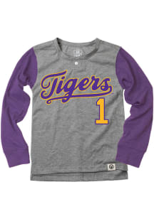 LSU Tigers Boys Grey Baseball Script Long Sleeve T-Shirt