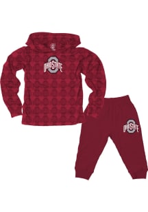 Infant Ohio State Buckeyes Red Wes and Willy All Over Print Top and Bottom Set