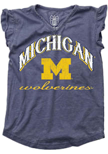 Wes and Willy Michigan Wolverines Girls Blue Burn Out Short Sleeve Fashion T-Shirt