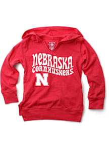 Wes and Willy Nebraska Cornhuskers Girls Red Burn Out Long Sleeve Hooded Sweatshirt