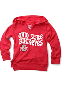 Wes and Willy Ohio State Buckeyes Girls Red Burn Out Long Sleeve Hooded Sweatshirt