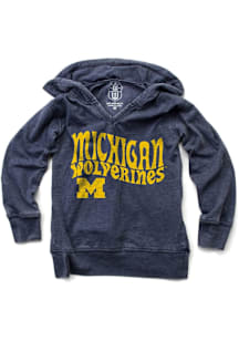 Wes and Willy Michigan Wolverines Girls Blue Burn Out Long Sleeve Hooded Sweatshirt