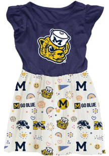 Baby Girls Michigan Wolverines Blue Wes and Willy Vault Princess Short Sleeve Dress