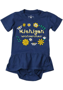 Baby Michigan Wolverines Blue Wes and Willy Peplum Short Sleeve One Piece
