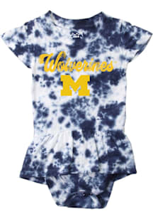 Baby Michigan Wolverines Blue Wes and Willy Tie Dye Flutter Sleeve Short Sleeve One Piece