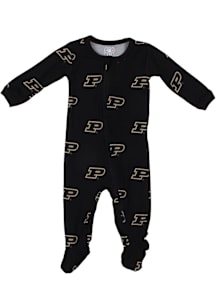 Wes and Willy Purdue Boilermakers Baby Black All Over Footie Loungewear One Piece Pajamas