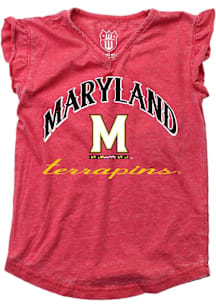 Wes and Willy Maryland Terrapins Toddler Girls Red Burn Out Short Sleeve Fashion T-Shirt