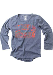 Girls Illinois Fighting Illini Navy Blue Wes and Willy Hi Lo Long Sleeve T-shirt