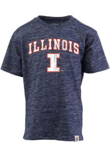Youth Illinois Fighting Illini Navy Blue Wes and Willy Cloudy Yarn Vintage Arch Short Sleeve Fashi..