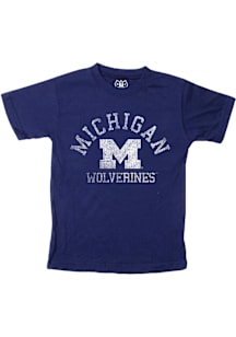 Wes and Willy Michigan Wolverines Boys Blue Jersey Distressed No 1 Short Sleeve T-Shirt