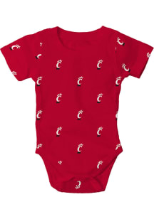 Wes and Willy Cincinnati Bearcats Baby Red All Over Print Vault Short Sleeve One Piece