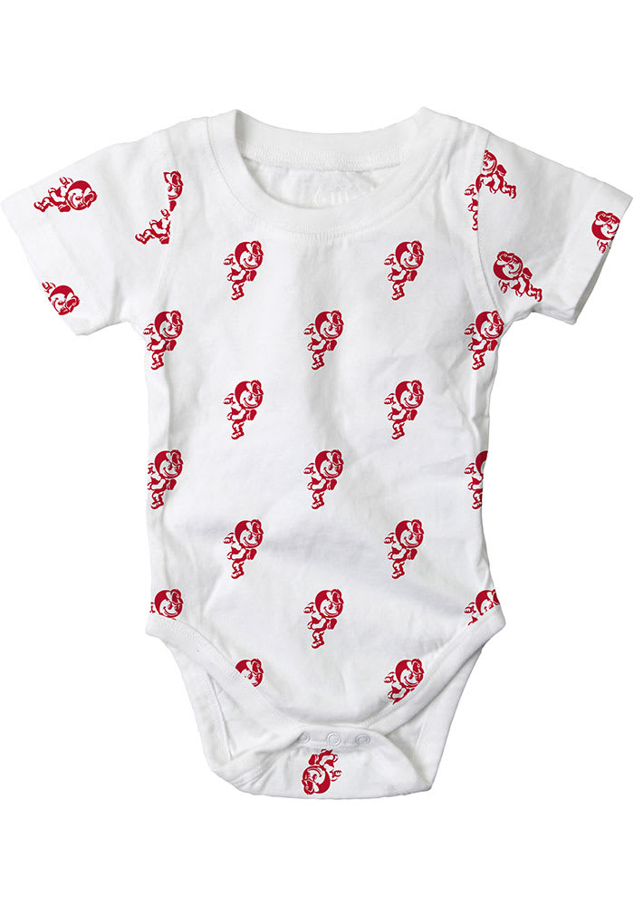 Wes and Willy Ohio State Buckeyes Baby Red All Over Print Brutus Short Sleeve One Piece