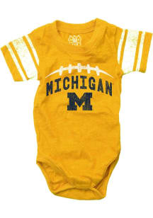 Baby Michigan Wolverines Yellow Wes and Willy Football Short Sleeve One Piece