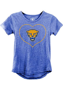 Wes and Willy Pitt Panthers Girls Blue Burn Out Glitter Heart Short Sleeve Fashion T-Shirt