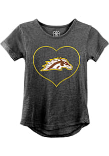 Wes and Willy Western Michigan Broncos Girls Black Multi Font Short Sleeve Fashion T-Shirt