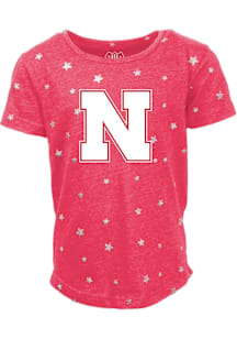 Wes and Willy Nebraska Cornhuskers Girls Red Shimmer Star Primary Logo Short Sleeve Fashion T-Shir..