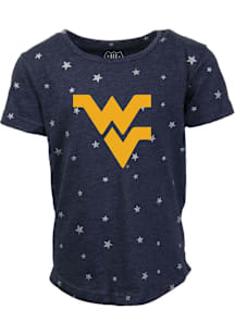 Wes and Willy West Virginia Mountaineers Girls Blue Shimmer Star Primary Logo Short Sleeve Fashion..