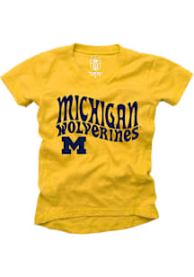 Wes and Willy Michigan Wolverines Girls Yellow Vault Wave Short Sleeve Tee
