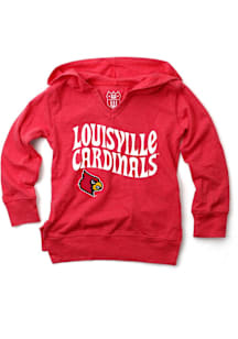 Wes and Willy Louisville Cardinals Girls Red Burn Out Wave Long Sleeve Hooded Sweatshirt