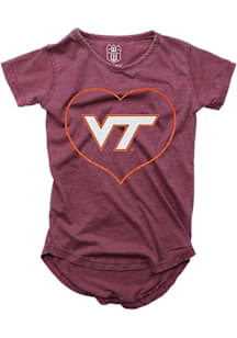 Wes and Willy Virginia Tech Hokies Girls Maroon Burn Out Glitter Heart Short Sleeve Fashion T-Shir..