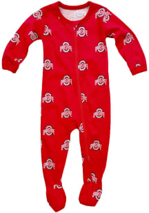 Wes and Willy Ohio State Buckeyes Baby Red All Over Footie Loungewear One Piece Pajamas