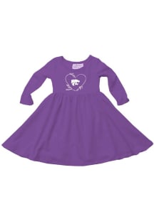 Baby Girls K-State Wildcats Purple Wes and Willy French Terry Heart LS Short Sleeve Dress