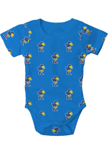 Wes and Willy Kansas Jayhawks Baby Blue All Over Print 1912 Bird Short Sleeve One Piece