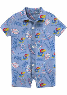 Wes and Willy Kansas Jayhawks Baby Blue Vintage Floral Short Sleeve One Piece Polo