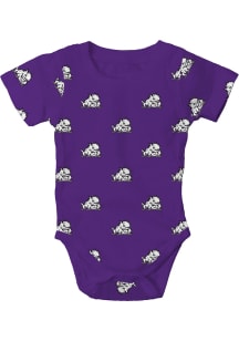 Wes and Willy TCU Horned Frogs Baby Purple All Over Print Frog Short Sleeve One Piece