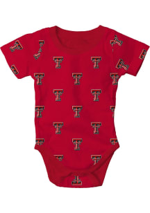 Wes and Willy Texas Tech Red Raiders Baby Red All Over Print Short Sleeve One Piece