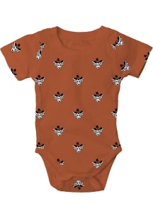 Wes and Willy Texas Longhorns Baby Burnt Orange All Over Print Screaming Bibo Short Sleeve One P..