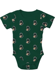 Baby Michigan State Spartans Green Wes and Willy All Over Print Gruff Short Sleeve One Piece