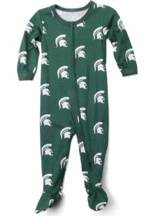 Baby Michigan State Spartans Green Wes and Willy All Over Footie Loungewear One Piece Pajamas