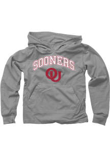 Wes and Willy Oklahoma Sooners Boys Grey Vintage Arch Mascot Long Sleeve Hooded Sweatshirt