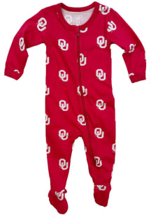 Wes and Willy Oklahoma Sooners Baby Cardinal All Over Footie Loungewear One Piece Pajamas